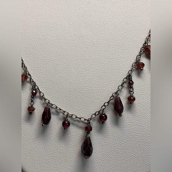 Silpada Vintage RARE Oxidized Sterling Silver Teardrop Faceted Garnet Necklace - Picture 6 of 13